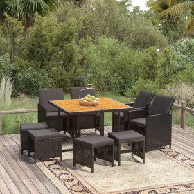 Set de comedor de jardín 9 pzas y cojines ratán sintético negro en Conjuntos de jardín | Comprar online en Foru.es