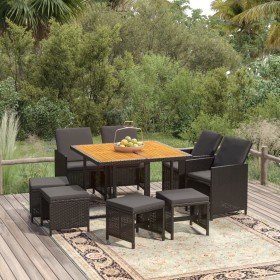 Set de comedor de jardín 9 pzas y cojines ratán sintético negro en Conjuntos de jardín | Comprar online en Foru.es