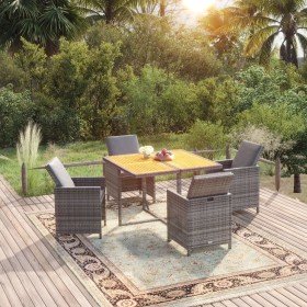 Set comedor de jardín 5 piezas con cojines ratán sintético gris en Conjuntos de jardín | Comprar online en Foru.es