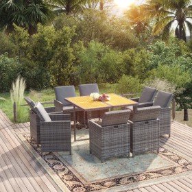 Set comedor jardín 9 pzas y cojines ratán sintético gris en Conjuntos de jardín | Comprar online en Foru.es