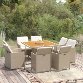 Set comedor de jardín 9 pzas con cojines ratán sintético beige en Conjuntos de jardín | Comprar online en Foru.es