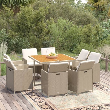 Set comedor de jardín 9 pzas con cojines ratán sintético beige en Conjuntos de jardín | Comprar online en Foru.es