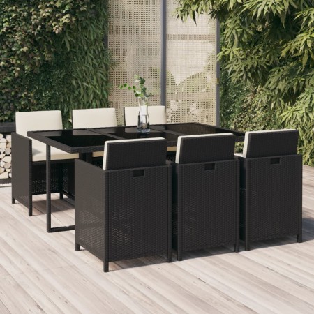 Set de comedor de jardín 7 pzas y cojines ratán sintético negro en Conjuntos de jardín | Comprar online en Foru.es
