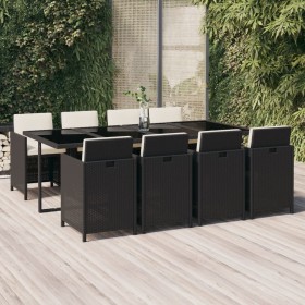 Set de comedor de jardín 9 pzas y cojines ratán sintético negro en Conjuntos de jardín | Comprar online en Foru.es