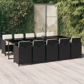 Set de comedor jardín 11 pzas con cojines ratán sintético negro en Conjuntos de jardín | Comprar online en Foru.es