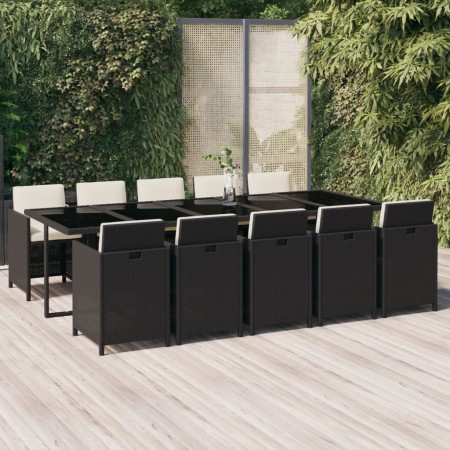 Set de comedor jardín 11 pzas con cojines ratán sintético negro en Conjuntos de jardín | Comprar online en Foru.es