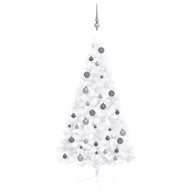 Medio árbol de Navidad con luces y bolas blanco 150 cm en Decoración Festiva y Estacional | Comprar online en Foru.es