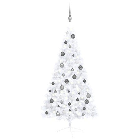 Medio árbol de Navidad con luces y bolas blanco 150 cm en Decoración Festiva y Estacional | Comprar online en Foru.es