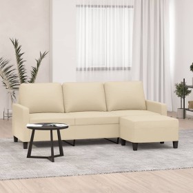 Sofá de 3 plazas con taburete de tela crema 180 cm en Sofás | Comprar online en Foru.es