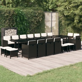 Set comedor de jardín 19 pzas con cojines ratán sintético negro en Conjuntos de jardín | Comprar online en Foru.es