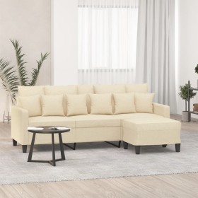 Sofá de 3 plazas con taburete de tela crema 180 cm en Sofás | Comprar online en Foru.es