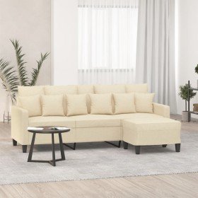 Sofá de 3 plazas con taburete de tela crema 180 cm en Sofás | Comprar online en Foru.es