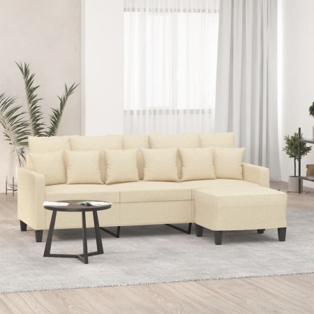 Sofá de 3 plazas con taburete de tela crema 180 cm en Sofás | Comprar online en Foru.es