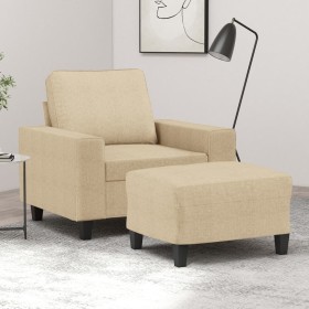 Sillón con taburete tela crema 60 cm en Sofás | Comprar online en Foru.es
