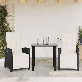Set comedor de jardín 3 pzas con cojines ratán sintético negro en Conjuntos de jardín | Comprar online en Foru.es