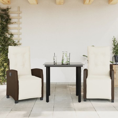 Set comedor de jardín 3 piezas y cojines ratán sintético marrón en Conjuntos de jardín | Comprar online en Foru.es