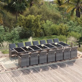 Set comedor jardín 15 pzas y cojines ratán sintético gris en Conjuntos de jardín | Comprar online en Foru.es