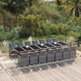 Set comedor jardín 15 pzas y cojines ratán sintético gris en Conjuntos de jardín | Comprar online en Foru.es