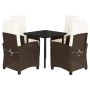 Set comedor de jardín 5 piezas y cojines ratán sintético marrón en Conjuntos de jardín | Comprar online en Foru.es