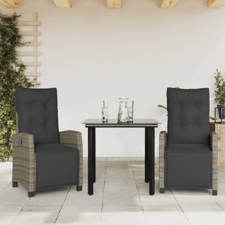 Set comedor de jardín 3 piezas con cojines ratán sintético gris en Conjuntos de jardín | Comprar online en Foru.es