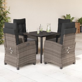 Set comedor de jardín 5 piezas con cojines ratán sintético gris en Conjuntos de jardín | Comprar online en Foru.es