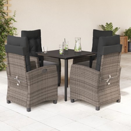 Set comedor de jardín 5 piezas con cojines ratán sintético gris en Conjuntos de jardín | Comprar online en Foru.es