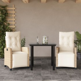 Set comedor de jardín 3 pzas con cojines ratán sintético beige en Conjuntos de jardín | Comprar online en Foru.es