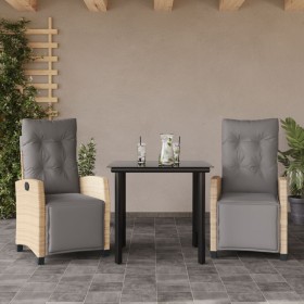 Set comedor de jardín 3 pzas con cojines ratán sintético beige en Conjuntos de jardín | Comprar online en Foru.es