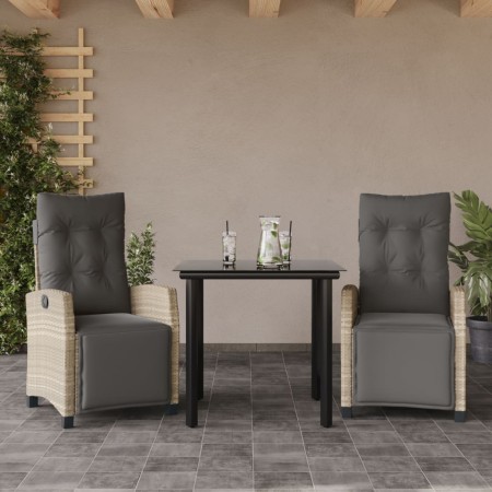 Set comedor de jardín 3 pzas cojines ratán sintético gris claro en Conjuntos de jardín | Comprar online en Foru.es