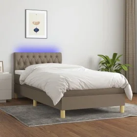 Cama box spring con colchón LED tela gris taupe 90x190 cm de vidaXL, Camas y somieres - Ref: Foro24-3133921, Precio: 309,60 €...