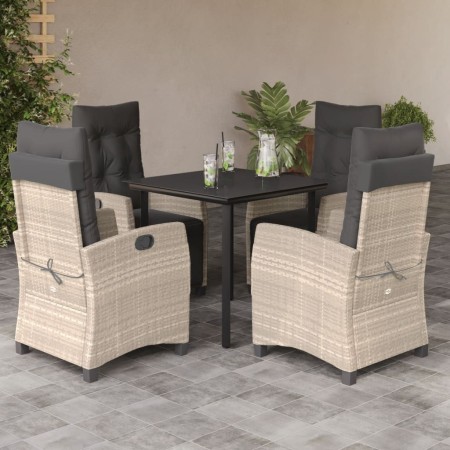 Set comedor de jardín 5 pzas cojines ratán sintético gris claro en Conjuntos de jardín | Comprar online en Foru.es