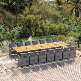Set comedor de jardín con cojines 15 pzas ratán sintético gris en Conjuntos de jardín | Comprar online en Foru.es