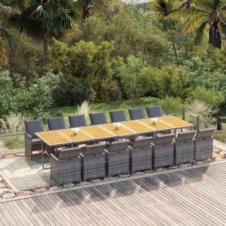 Set comedor de jardín con cojines 15 pzas ratán sintético gris en Conjuntos de jardín | Comprar online en Foru.es