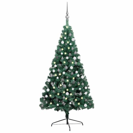 Medio árbol de Navidad con luces y bolas verde 150 cm en Decoración Festiva y Estacional | Comprar online en Foru.es