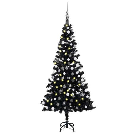 Árbol de Navidad preiluminado con luces y bolas negro 150 cm en Decoración Festiva y Estacional | Comprar online en Foru.es