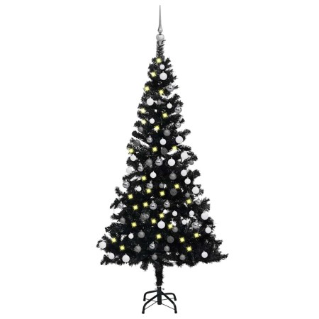 Árbol de Navidad preiluminado con luces y bolas negro 180 cm en Decoración Festiva y Estacional | Comprar online en Foru.es
