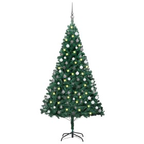 Árbol de Navidad preiluminado con luces y bolas verde 150 cm en Decoración Festiva y Estacional | Comprar online en Foru.es