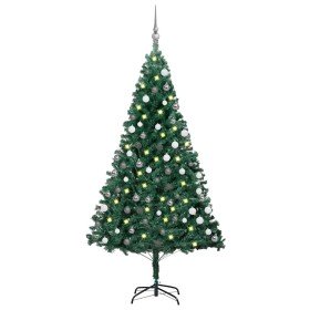 Árbol de Navidad preiluminado con luces y bolas verde 150 cm en Decoración Festiva y Estacional | Comprar online en Foru.es