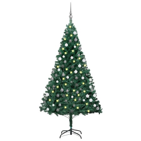 Árbol de Navidad preiluminado con luces y bolas verde 150 cm en Decoración Festiva y Estacional | Comprar online en Foru.es