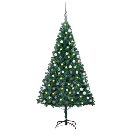 Árbol de Navidad preiluminado con luces y bolas verde 180 cm en Decoración Festiva y Estacional | Comprar online en Foru.es