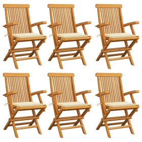 Sillas de jardín 6 uds madera teca con cojines color crema de vidaXL, Sillas de jardín - Ref: Foro24-3062543, Precio: 452,20 ...