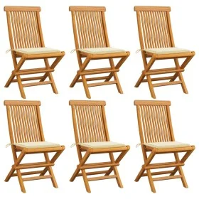 Sillas de jardín 6 uds con cojines crema madera de teca de vidaXL, Sillas de jardín - Ref: Foro24-3065592, Precio: 376,30 €, ...