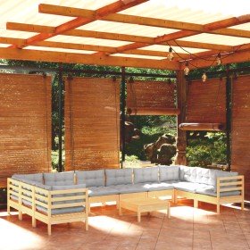 Juego de muebles de jardín 11 pzas y cojines madera pino gris en Conjuntos de jardín | Comprar online en Foru.es