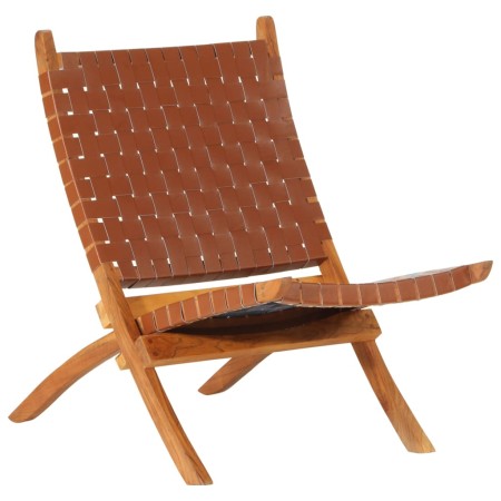 Silla de relax plegable cuero auténtico marrón en Taburetes y sillas plegables | Comprar online en Foru.es