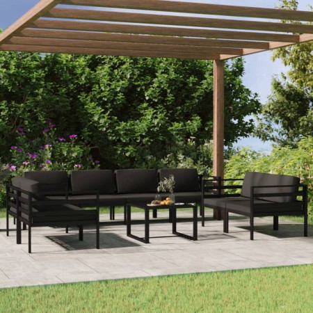Set muebles de jardín 9 pzas y cojines aluminio gris antracita en Conjuntos de jardín | Comprar online en Foru.es