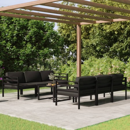 Set muebles de jardín 7 pzas y cojines aluminio gris antracita en Conjuntos de jardín | Comprar online en Foru.es