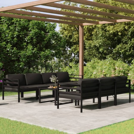 Set muebles de jardín 8 pzas y cojines aluminio gris antracita en Conjuntos de jardín | Comprar online en Foru.es