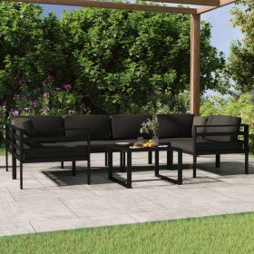 Set muebles de jardín 7 pzas y cojines aluminio gris antracita en Conjuntos de jardín | Comprar online en Foru.es