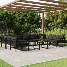 Set muebles de jardín 10 pzas y cojines aluminio gris antracita en Conjuntos de jardín | Comprar online en Foru.es