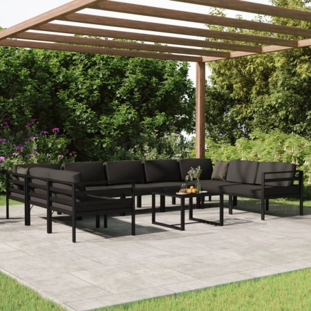 Set muebles de jardín 10 pzas y cojines aluminio gris antracita en Conjuntos de jardín | Comprar online en Foru.es